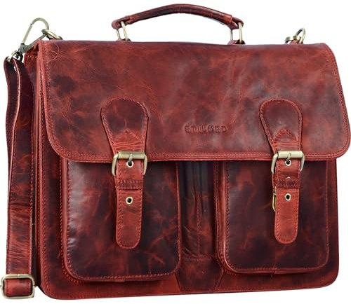 STILORD Karl Aktentasche Herren Lehrertasche Bürotasche Laptoptasche Umhängetasche XL Businesstasche Vintage groß aus echtem Leder Farbe:Kara - rot