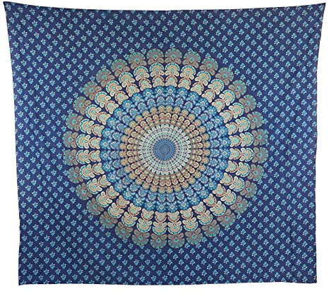 Freak Scene Meditationsdecke - Tagesdecke - Wandtuch - Mandala - blau - 215x235cm