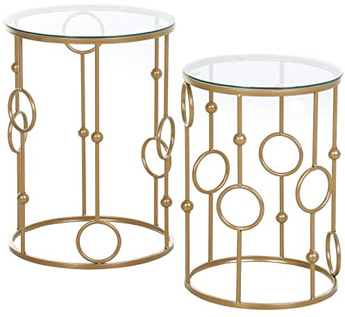 HOMCOM Tables gigognes Lot de 2 Tables Basses Rondes Design Style Art déco Ø 41 et Ø 36 cm métal doré Verre trempé 5 mm