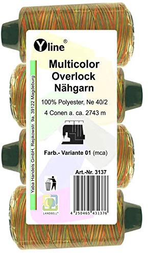 4 bobine Multicolor Overlock – Filo da cucito, colore variante 01, a. 2743 m, NE 40/2, 100% poliestere, filo da cucito, filo per macchina da cucire, 3137
