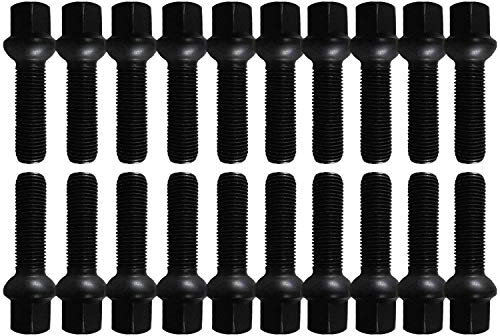 20 schwarze Tracer Radschrauben Radbolzen Kugelbund M14x1,5 35mm R14 kompatibel mit VW, Porsche