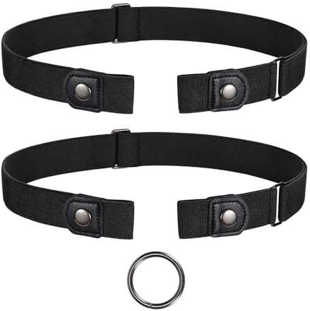 JasGood 2 stycken bälten utan spänne, elastiskt osynligt bälte, stretchigt bälte för kvinnor och män, justerbart spänne fritt bälte för jeansbyxor, A-svart x2, Anzug für Taillengröße 55cm-90cm(23-33
