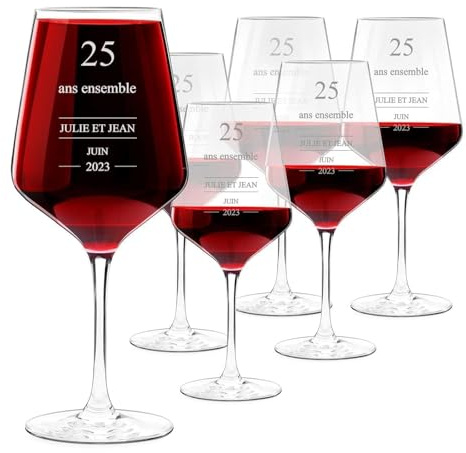 Maverton Set de 6 Verres à Vin en Cristal, Verres gravés 530 ml | Verre Personnalisé XL, Cadeau d’anniversaire pour couple, Verre Classique pour parents, Ensemble