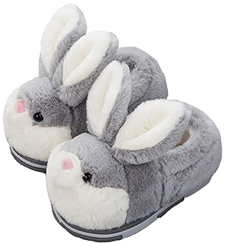 YILANLAN Zapatillas conejo animal lindo femenino zapatillas de felpa interesantes y cómodas zapatillas de casa cálidas de invierno de felpa suave (37/38, Grey shoes, numeric_37)