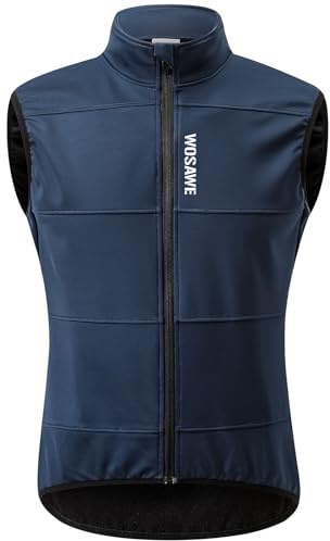 WOSAWE Män cykling gilet tunn fleece termisk fårlös jacka vindtät löparväst för höst, BLÅ, M