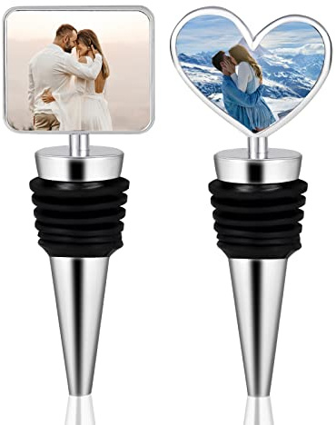 Weinverschluss，OXYEFEI Personalisierter Foto-Weinflaschenverschluss Wein Stopper Wiederverwendbarer Weinverschluss aus Edelstahl Interessante Weinflaschendekoration for Wine Beer Champagne (Viereck)