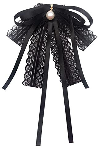 Schleifenbrosche mit Strass Fliege mit Brosche Perle Bogen Brosche Pin Vintage Bogen Brosche Pins für Frauen Elegante Fliege für Damen Hochzeit Abschlussfeier Fliege Pin Hemd Accessoires Schwarz