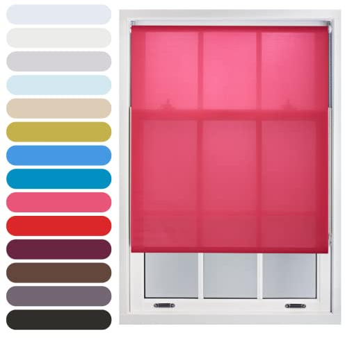 FURNISHED Persiana Enrollable Recortable con luz Natural para Ventanas, fácil de Instalar, Tela no Opaca, Kit Completo para Cocina, Sala de Estar y Dormitorio, Rosa Fucsia, 100W x 210H cm