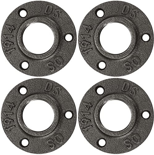 1 Floor Flange, Home TZH Malleable Iron Threaded Pipe Flange for Industrial Vintage Style, Flanges with Threaded Hole for DIY Project/Furniture/Shelving Decoration(4 Pack)