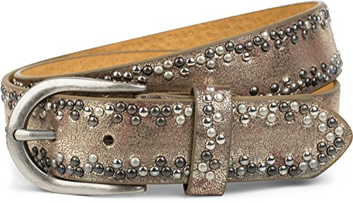 styleBREAKER Nietengürtel Unisex bunte Nieten Leder | Robustes Rindsleder mit PU-Beschichtung (3,3 cm), bunte Nieten & Vintage-Schließe, exakt kürzbar für coole Jeans & Streetwear