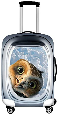 Hiseng Elastisch Kofferhülle Kofferschutzhülle 3D Druck Koffer Schutzhülle Kofferüberzug Luggage Cover Reisetrolleyabdeckung für 18-32 Zoll Koffer (Eule,XL (30-32 Zoll))