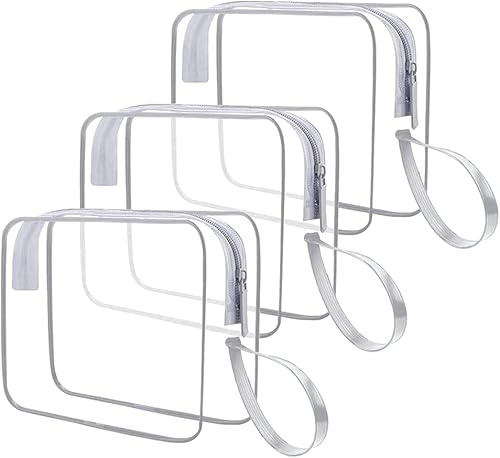CGBE 3 Stück Kulturbeutel Transparent TSA Flugzeug Handgepäck Reise Grau | Durchsichtige Kulturtasche PVC Wasserdicht für Flüssigkeiten Kosmetik, Reißverschluss, für Damen Herren, für Flüge Camping