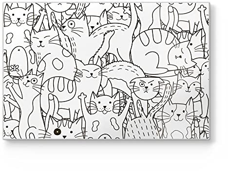 DEQORI Schneidebrett aus Glas | groß 30x20 cm | Motiv Comic-Katzen | Design Schneideplatte für Küche | Frühstücksbrett antibakteriell & rutschfest | Glasplatte & Servierplatte