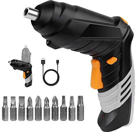 Flintronic Atornillador Eléctrico 3.5N.m, Recargable Destornillador y Carga USB Cable, 1300 MAh 3.6 V + 10 Taladros, 2 Direcciones de Rotación y Lámpara LED, para Artesanos