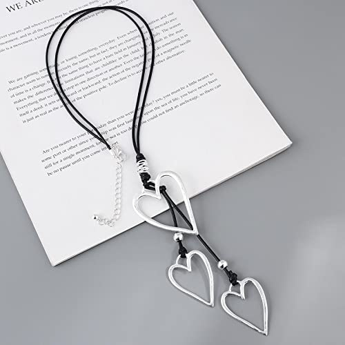 Bysonglezai Halskette Damen Ketten Anhänger Frauen Geschenk Herz-Anhänger Lange Lederhalskette Boho Frauen Statement-Halskette