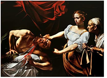 Giuditta che decapita Oloferne Di Caravaggio Quadri-Dipinti Famosi Riproduzioni Artistiche Stampate Su Tela Opere D'arte-Immagini a Parete Per Decorazioni Per La Casa 60x85cm(24x33in)Senza cornice