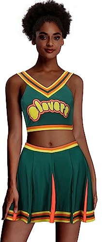 Funhoo Cheerleader Uniform Grün Oberteil Minirock Cheerleading Kostüm Cheer Captain Film Cosplay Outfit für Mädchen Damen Schule Tanzen (S)