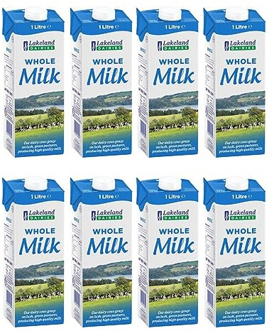 8 x 1 L Lakeland UHT Whole Milk Long Expiry