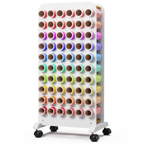 Crafit Vinyl Rollen Halter mit 60 Fächern Vinyl Rollen Aufbewahrung Plotterfolie Halter mit Rädern, Hölzerner Kunst Organisator Ständer für Geschenkverpackungswagen