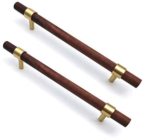 SYZOW 6 Stück holzgriffe für schränke schrankgriffe Nussbaum 224mm lochabstand Griffe für Küchenschränke Schrankgriffe-TüRgriffe Schubladengriff Stoßgriff Griffe Messing