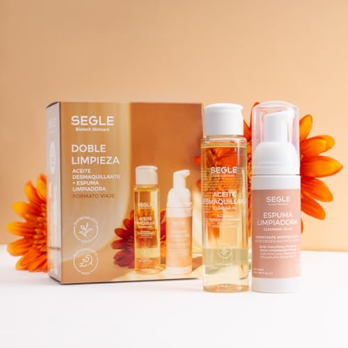 Segle | Pack doble desmaquillante aceite hidratante + espuma limpiadora| Formato viaje con neceser | Ácido hialurónico con activo antipolución | Todo tipo de pieles | 100% Vegano