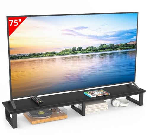 YAOHUOO 59 Large TV Riser for 32-75 inch TV, TV Riser Stand Shelf with Steel Legs, Tabletop TV Stand Riser for Home Office,Black
