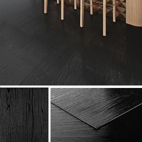Livelynine PVC Bodenbelag Selbstklebend Fliesenoptik 30x30CM Vinylboden Selbstklebend Schwarz Holzoptik 32-Fliesen Linoleum Bodenbelag Küche Bad Klebefliesen Boden Holzoptik Schlafzimmer Badezimmer
