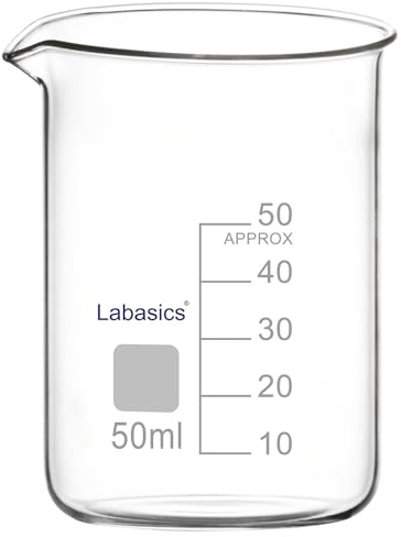 Labasics Glasbecher, 1er Pack Borosilikatglas Graduierter Tiefform-Griffinglasbecher mit Ausgießer, 50 ml, Hochtemperaturbeständig, Laborgebrauch