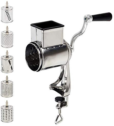 ROGONPDK Edelstahl Trommelschneider, Gemüsehobel schneider Manuelle Trommelreibe Nussmühle 5x Blade Austauschbare Trommeln Kartoffel Edelstahl Trommelschneider für Gemüse, Karotte, Nüsse