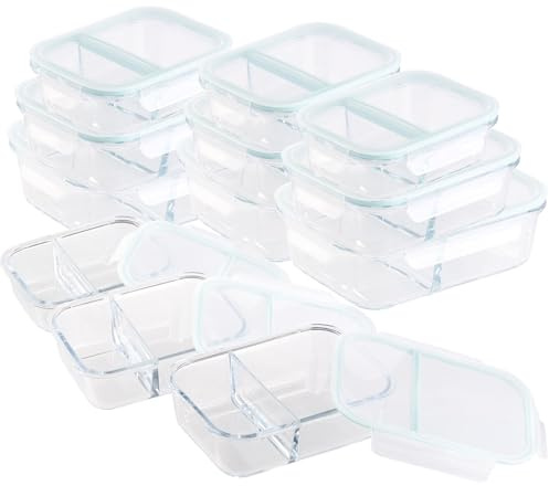 Rosenstein & Söhne Glas Schüssel: 12er-Set Glas-Frischhaltedosen, Klick-Deckel, 2 Kammern (Glasschüssel mit Deckel dicht, Frischhaltedosen mit Trennwand)