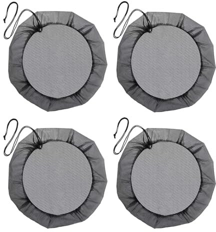 4 Pezzi Copertura per Barile da Pioggia, 95cm Rete per Cisterna Piovana, Coulisse Regolabile Cisterna Acqua Rete, Protezione Contro Foglie Zanzare(Nero)