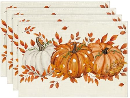 Artoid Mode Polka Dot Pumpkins Leaves Autumn Placemats 30 x 45 cm Set of 4