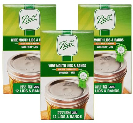 Ball Mason Jar Lids with Bands, Wide Mouth, 12 CT (Pack of 3)