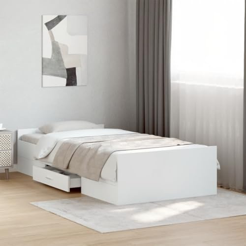 Faroom Cama con espacio de almacenamiento, 75 x 190 cm, cama individual con cajones, cama de madera, cama infantil, cama de litera, marco de cama con somier, color blanco