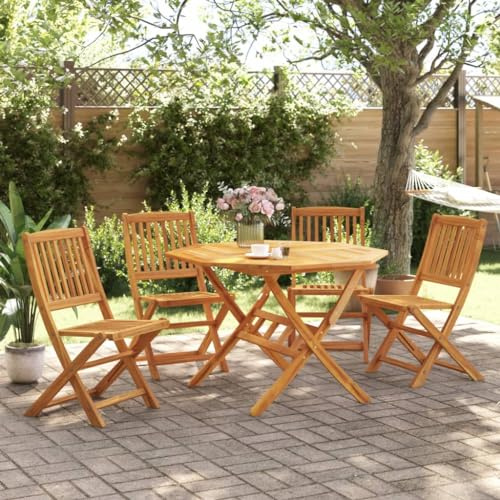 Faroom Gartenmöbel Set Holz 4+1-4 Hochlehner Stühle klappbar mit Tisch Wetterfest Akazie Garten Sitzgruppe Gartenmöbel-Set klappbar Balkonmöbel Sitzgarnitur Garten-Essgruppe 110 x 110 x 75 cm