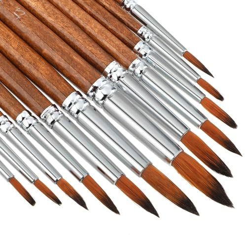 12 PCS Watercolour Artist Paint Brushes With Round Pointed Nylon Tips for Art Kits - for Beginners and Professionals