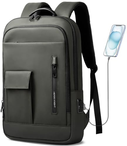 HEROIC KNIGHT Laptop Rucksack Herren, Business Slim Rucksack Herren mit USB-Anschluss,Wasserdichter und Diebstahlsicher Tagesrucksack Backpack für 15,6 Zoll Notebook für Schule,Reise und Beruf- Grün