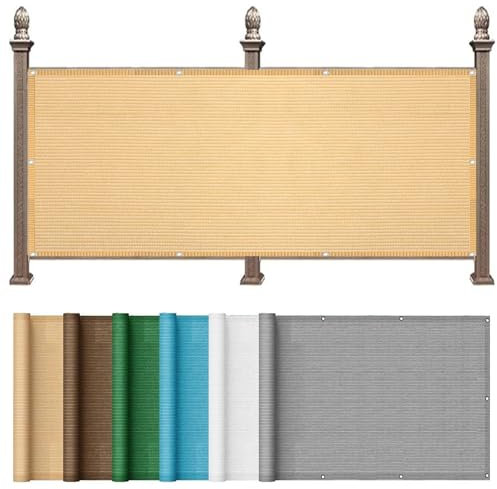 Balkonverkleidung Balkonabdeckung 130 x 200 cm HDPE Gewebe, Uv-Schutz, Wetterfest Balkonverkleidung Sichtschutz Meterware mit Kabelbinder für Garten Balkon Terrasse, Sandgelb