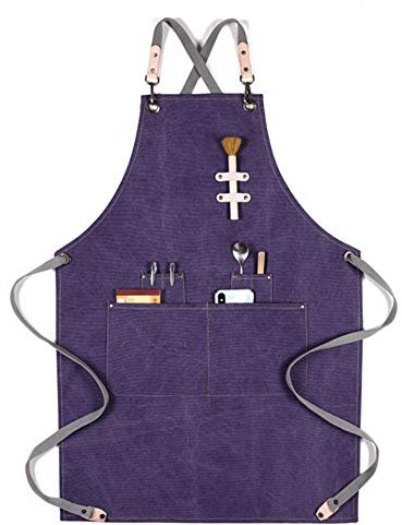 WEITINGKKK Arbeitsschürze Werkzeugschürzen, Tools Schürze Unisex Barista Tea Shop Dicke Canvas Schürze Maniküre Backen Restaurant Bar Schürze for Männer Frauen(Purple)