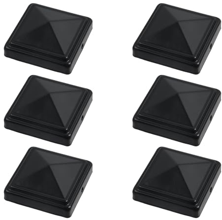 MY MIRONEY Lot de 6 capuchons de poteau en métal noir avec vis pour poteaux carrés de 6 x 6 cm