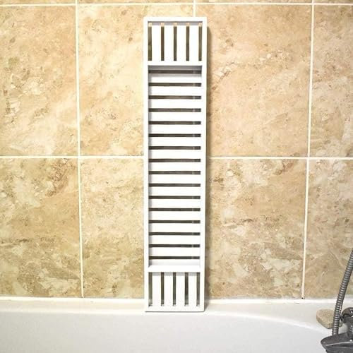 Bamboo Wood Bath Tub Rack – Black Bathroom Shelf Tray for Storage and Organization | Modern & Sturdy Design (White)