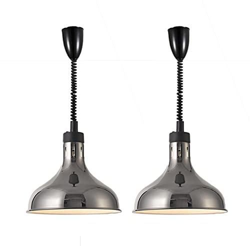 Chandeliers, Heat Lamp for Food, Commercial Food Warmer Lights, Telescopic Heating Lamps for Buffet Kitchen Restaurant, 290mm Lampshade with Bulb(Stainless Steel Color,2pcs)
