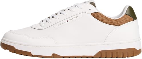 Tommy Hilfiger Uomo Sneakers con Suola Preformata Basket Core Profilo Basso, Multicolore (Ecru/Army Green), 46