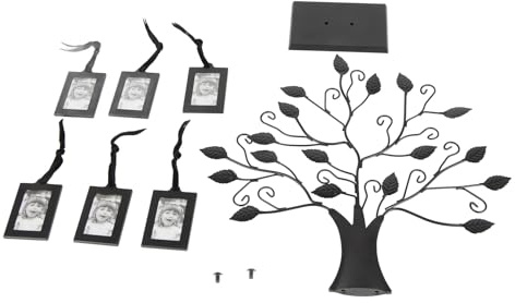 Marco de fotos de árbol genealógico de lujo con marco de fotos colgante, marco de árbol de metal resistente con 6 marcos de fotos, decoración del hogar y seres queridos (pequeño con 6 fotos