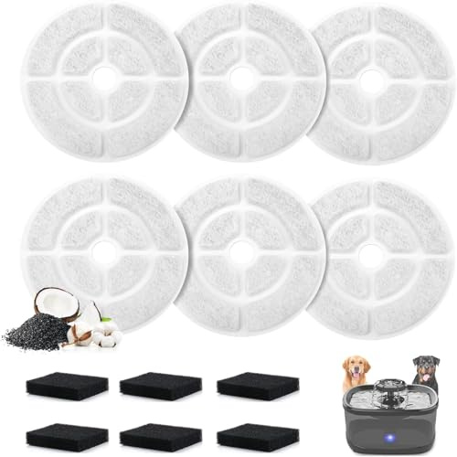 Filtros de fuente de agua para perros de 7 pulgadas, sistema de triple filtración, repuesto de filtro de fuente para mascotas, filtros de tamaño grande de 18 cm para filtro de cuenco de perro Sibays