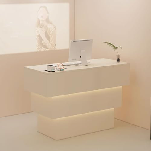GUQASDV Empfangstheke Rezeption, Empfangstresen für Praxis, Reception Desk Modern, Bürotheke Reception Tisch mit Sanfter Beleuchtung für Bekleidungsgeschäfte(Beige,90x50x90cm)