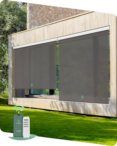 Yoolax Motorized Outdoor Shades Smart Retractable Patio Screens with App & Remote Control, Electric Blinds for Porch Patio Waterproof Roller Shades 8X8ft (5% Openness Alpine Rock)