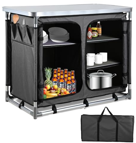 Hebitod campingkök campingskåp vikbart skåp för camping, trädgårdsgrillning, picknick, 97 x 78 x 50 cm med bärväska