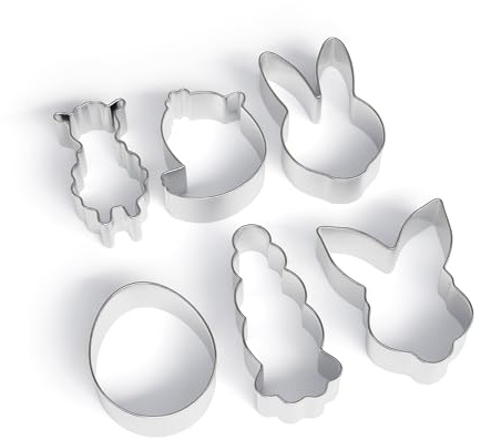 ICETOYS Set di 6 Formine per Biscotti Pasquali, Stampi in Metallo con Coniglietto, Uovo, 4-10,5 cm