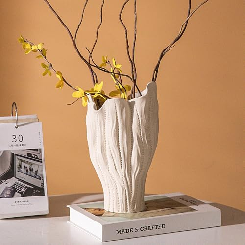 SUKIYPO Keramik Vase Beige Moderne Boho Vasen, Vasen Deko, ästhetische Blumenvase für Zuhause, Wohnzimmer, Schlafzimmer, Büro, Bauernhaus